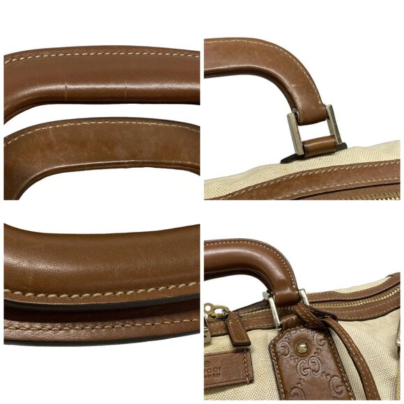 Auth GUCCI Guccissima 161820 Cream Dark Brown Canvas Leather Boston Bag - Picture 16 of 16